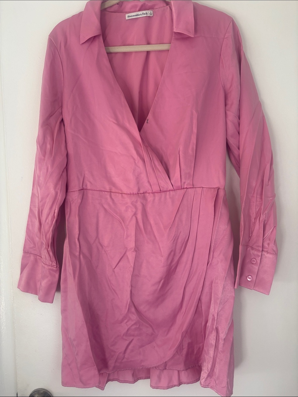 Abercrombie & Fitch Pink Wrap-Style Long Sleeve Dress